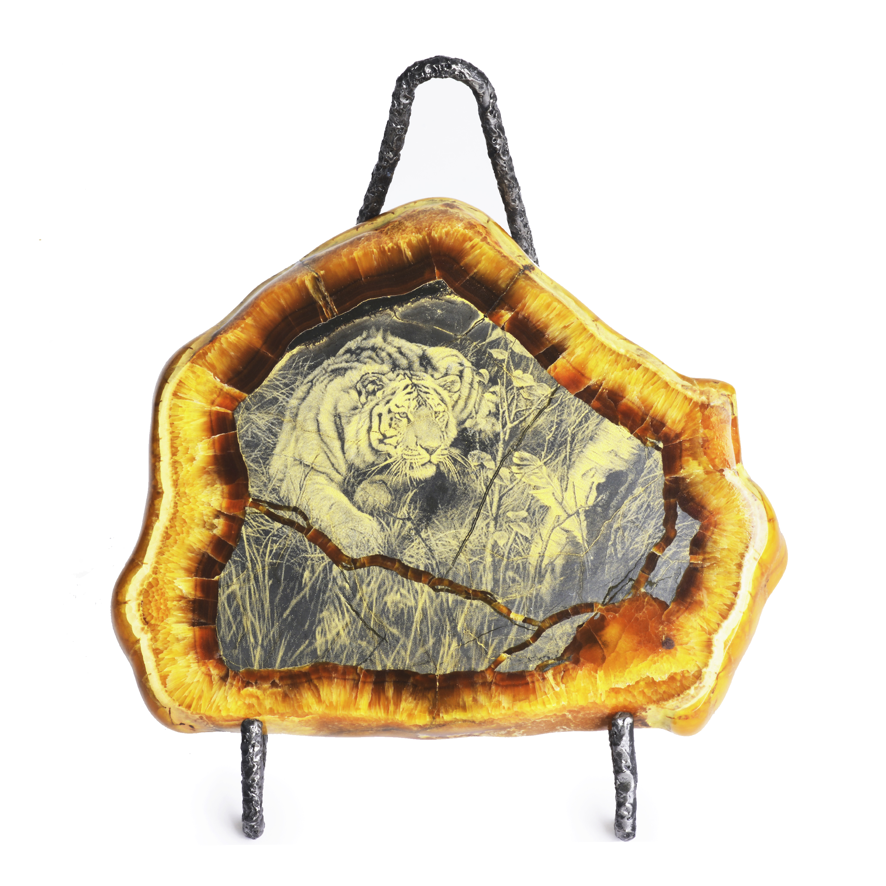 Панно из камня Симбирцит (нмпт) с гравировкой Тигр